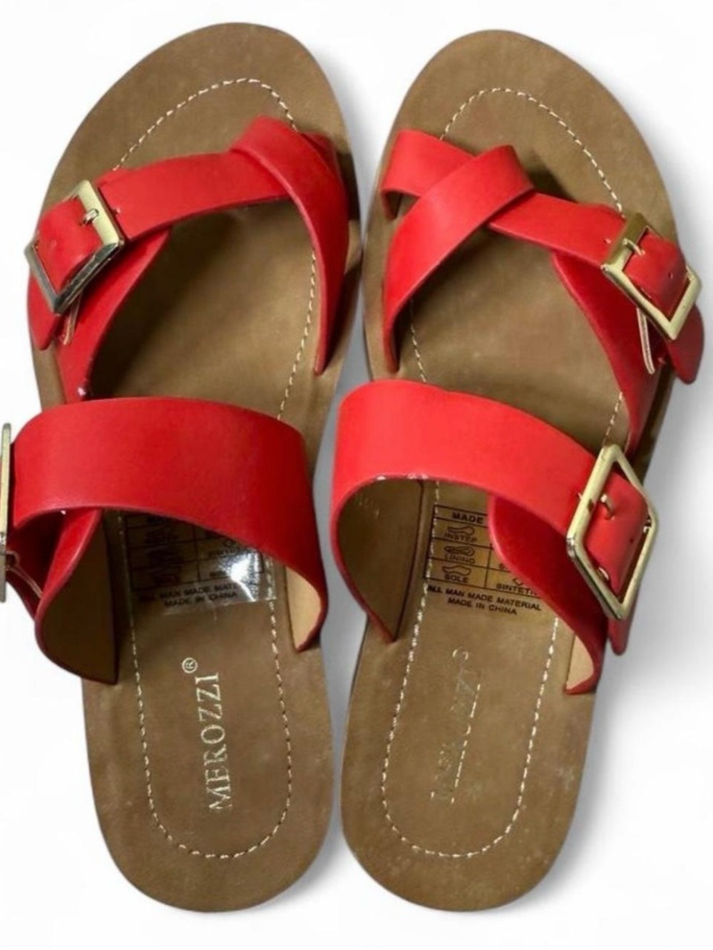 Red Leather Slide Sandals with Buckle Detail